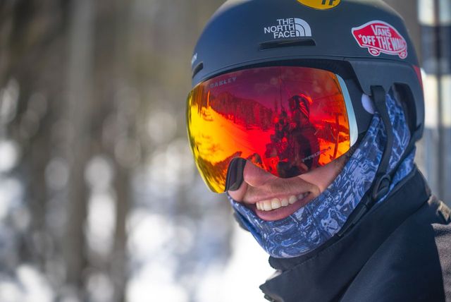 wearing ski helmets