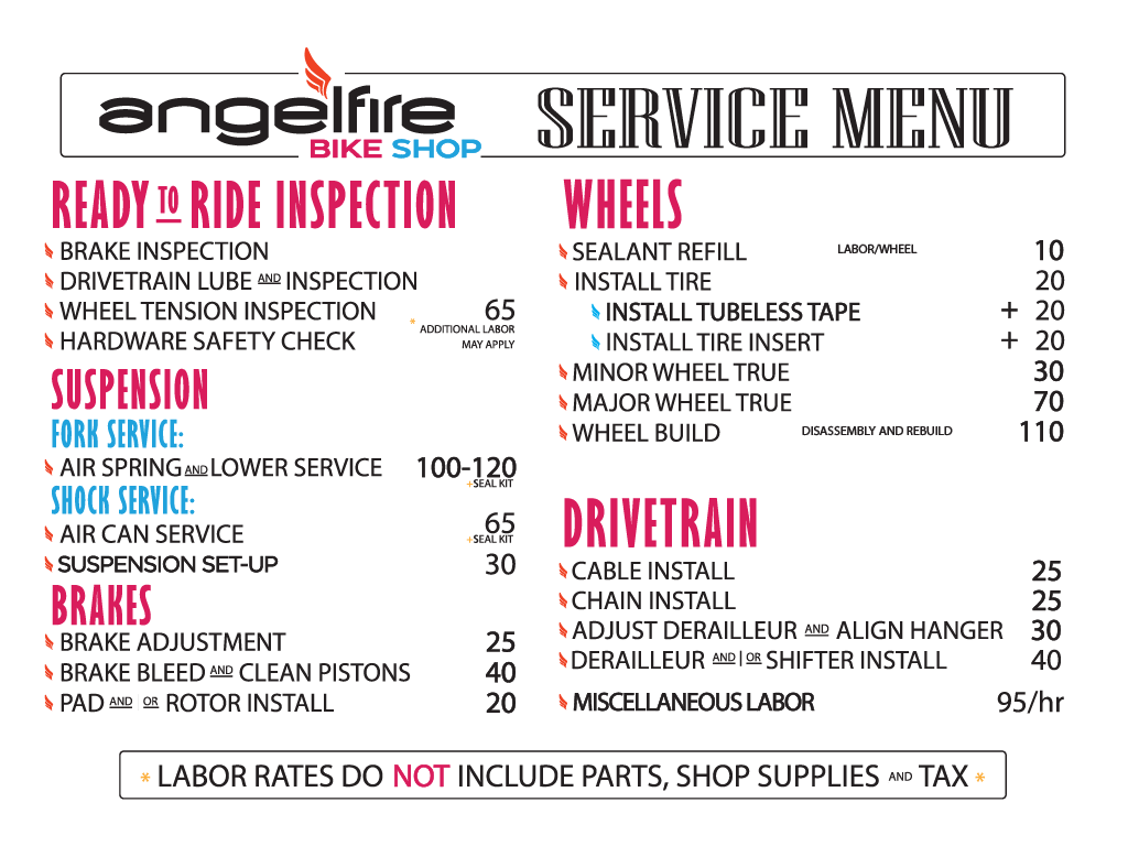 Bike Shop Service Menu 2026